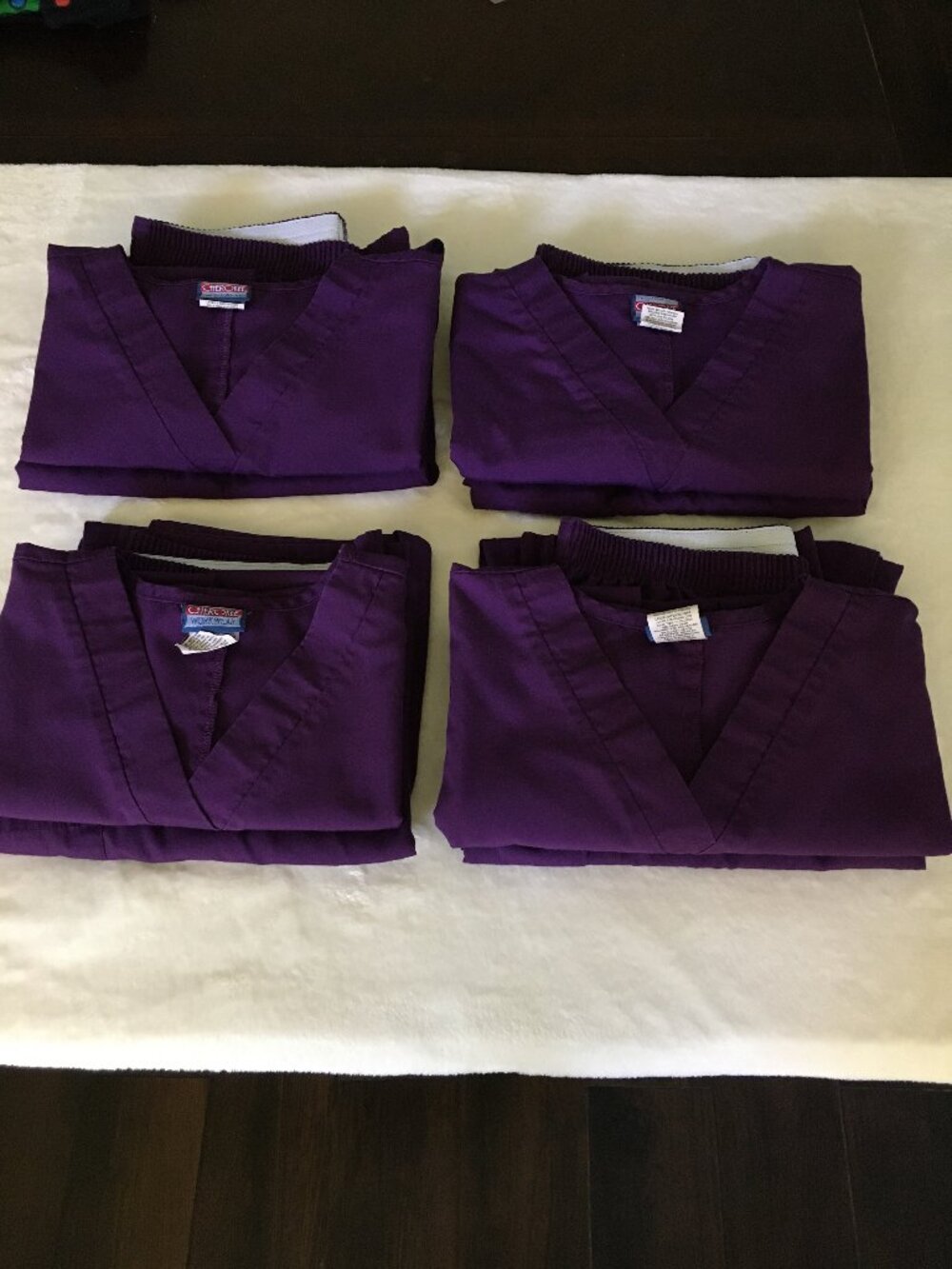 LOT OF 4 Women Cherokee Scrub Sets M Tops / L Bottoms  Purple